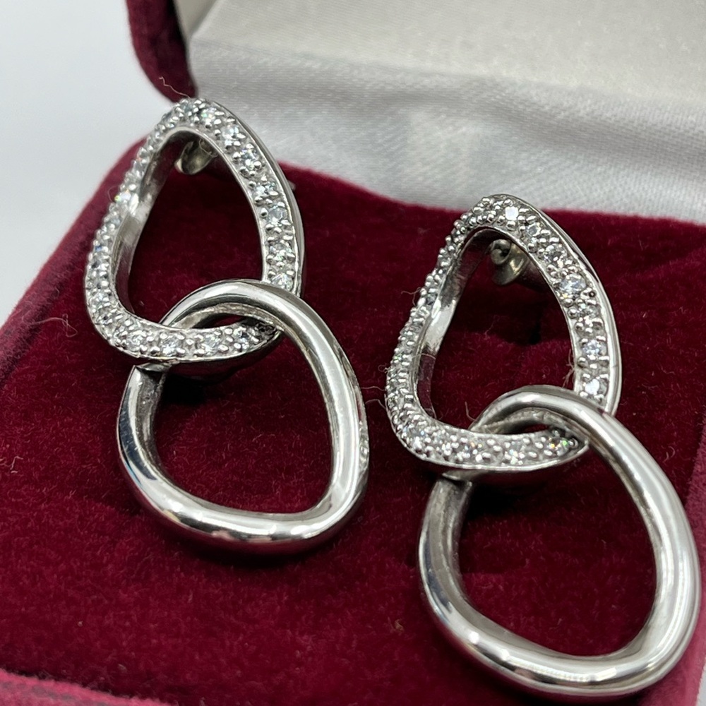 Vintage Sterling Silver Dangle Earrings with Brilliant Sparkle - Picture 4 of 15